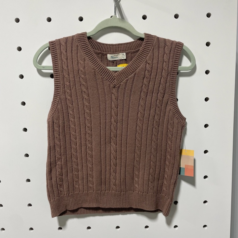 NWT The Commons The Boxy Cabled Sweater Vest Brown Size XL